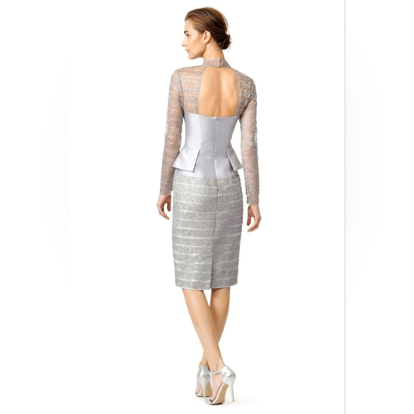 $1,600 BIBHU MOHAPATRA SILVER METALIC LONG SLEEVE RUNWAY DRESS US 2 - Picture 10 of 13